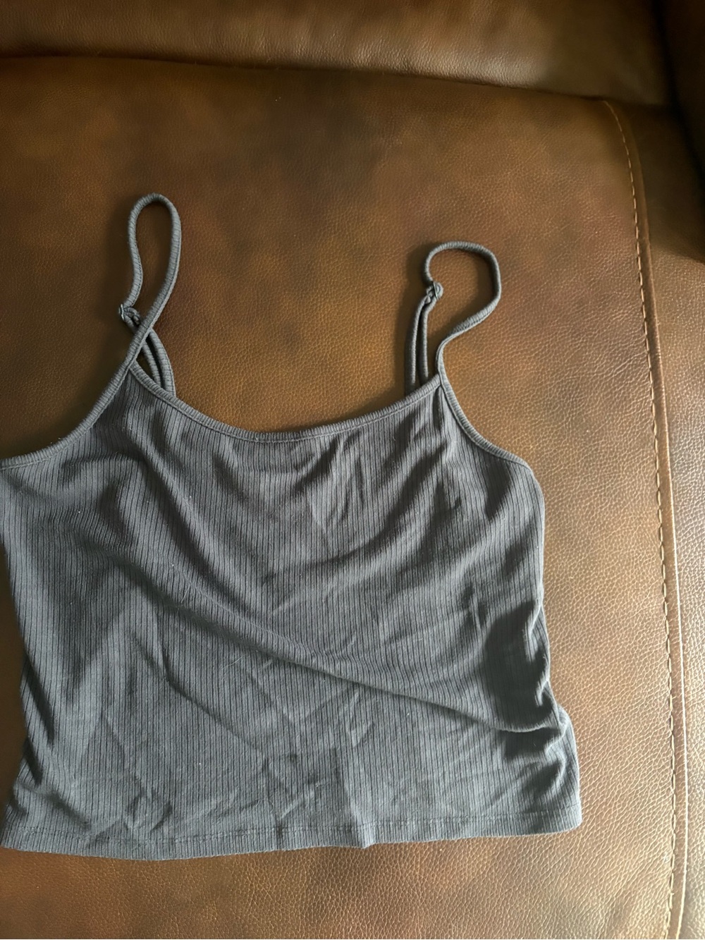 American Eagle Outfitters Ribbed Spaghetti Strap Crop Tank - Gray